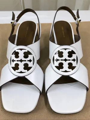 Tory Burch Miller Slingback Logo Block Heel Sandal US 9 Cloud White Leather thumbnail 2