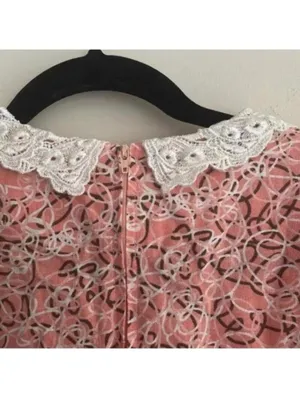 Vintage Handmade Pink Prairie Girl 1/2 Sleeve Scribble Print Dress thumbnail 6
