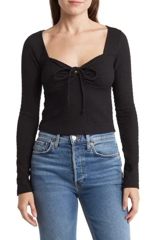 NWOT Kirious Los Angeles Square Neck Tie Front Top | Size: L | Black thumbnail 1