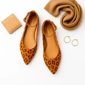 Reden Leopard Print Calf Hair Pointed Toe Ankle Strap Ballet Flats Women’s EU 39 thumbnail 12