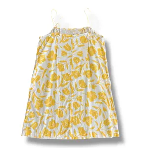 Old Navy Yellow Floral Linen Blend Mini Dress‎ L Adjustable Straps Sundress thumbnail 4
