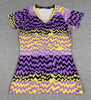Nike Pro Dri-FIT Shirt Womens Medium Multicolor V-Neck Chevron Athletic Top thumbnail 1