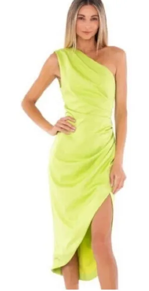 New! Elliatt Cassini Asymmetric‎ Satin Mini Sheath Dress Chartreuse Lime Sz XS thumbnail 1