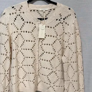 Z Supply Cream Pointelle Geometric Knit Button Cardigan Sweater ZW253328 Large thumbnail 5