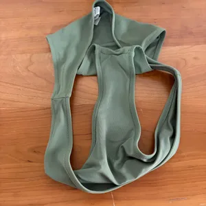 Aerie Olive Green Ribbed Bikini Set Scoop Halter Top L Bottoms M Cheekier 2pc thumbnail 4