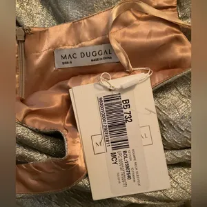 MAC DUGGAL Size 6 Gold Square Neck Pleated Sleeveless Midi Cocktail Dress Gown thumbnail 14