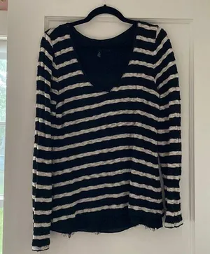 White House Black Market Black Stripe Flowing Sweater Top Women's Medium thumbnail 1