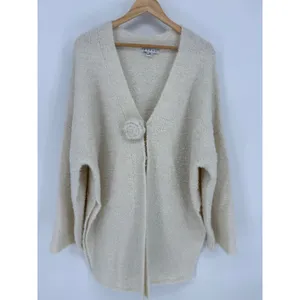 HYFVE Cardigan Sweater Womens Medium Cream Rosette Oversized Wool Blend Boucle thumbnail 2