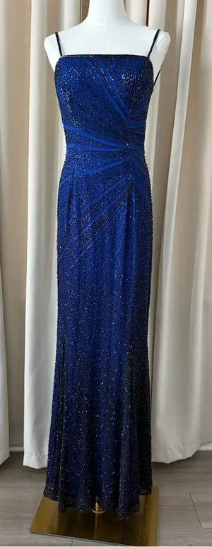 Mia Bella Silk Beaded Y2K Royal Blue Evening Gown Dress Size S thumbnail 1