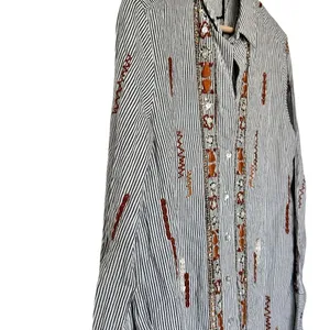 NWT Zara Collection Button down Shirt S Striped Embroidered Embellished cotton thumbnail 13