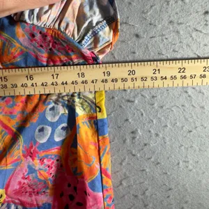 1682 | Entro‎ Boho Fruit Print Ruffle Shoulder Cotton Blouse Blue Multi Women M thumbnail 3
