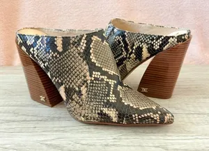 Sam Edelman Reverie Desert Snake Leather Pointed 4" Stacked Block Heel Mule 7.5 thumbnail 1