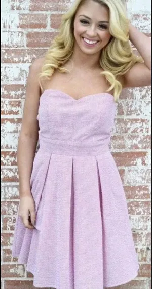 Lauren James Red Corbin Bow Seersucker Strapless Dress thumbnail 2