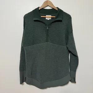 Aerie Offline Home Stretch Quarter Zip Sweater Ribbed Green Oversized Size Small thumbnail 2