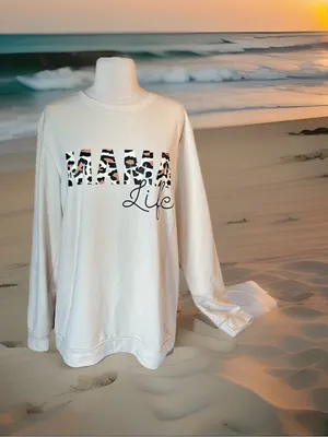 Mama Life Beige Sweatshirt Comfy Womens Large thumbnail 5