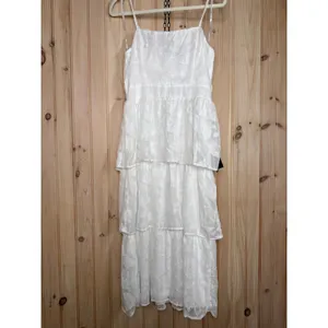 NWT Lulus Grace and Beauty White Burnout Floral Print Tiered Dress Summer Size L thumbnail 2