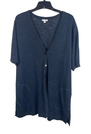 J Jill Women Blue Linen Blend Open Knit Cardigan Sweater Minimalist L Summer thumbnail 1
