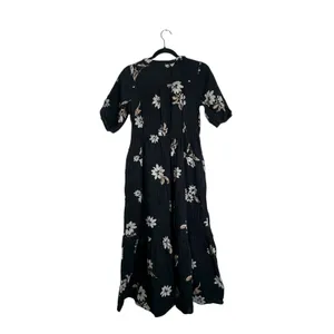 Soma XS Gaux Long maxi dress floral black button down Puff Sleeve 100% Cotton thumbnail 4