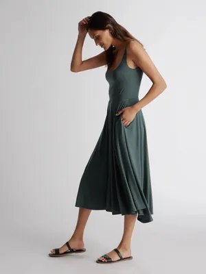 Quince Tencel Jersey Fit & Flare Dress Dark Olive Green thumbnail 7