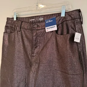 Old Navy High Rise OG Loose Metallic Jeans‎ Women's 14 Bronze Holiday Glam Party thumbnail 5