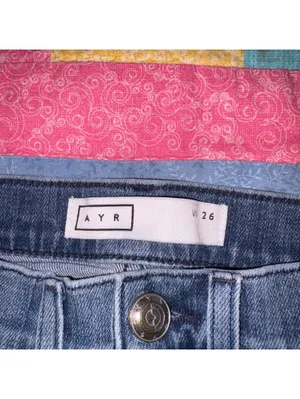 AYR $225 The Bomb Pop Women's W26 Blue Denim Jeans Med Wash Raw Hem Straight Leg thumbnail 8