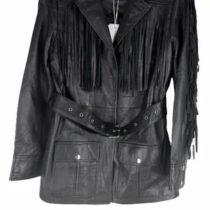 Walter Baker Linda Fringe Belted Lamb Leather Jacket Black Size S thumbnail 7