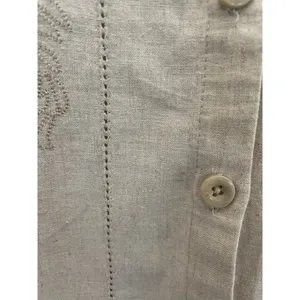 White Stag Tan Linen Blend Mandarin Collar Tunic with Flower Accents M thumbnail 4