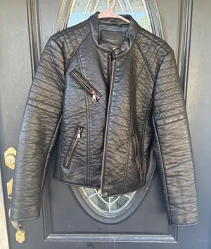 Marc New York Andrew Marc Black Faux Leather Moto Jacket Rose Gold Hardware M‎ thumbnail 1