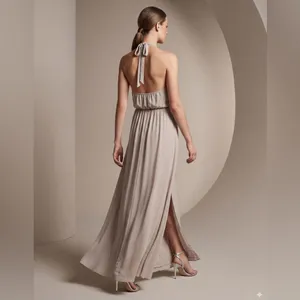 NEW Show ME YOUR MUMU off back HALTER maxi DRESS SMALL BEIGE bridesmaid thumbnail 2
