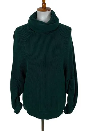 Cabi Green Sweater Small Chunky Knit Funnel Neck Comfy Fall Style‎ thumbnail 1