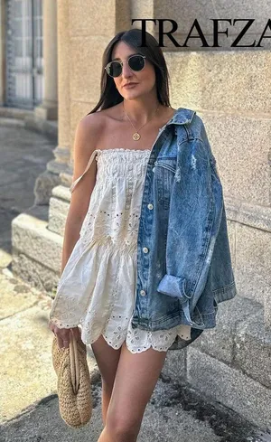 ZARA NWT Ecru EMBROIDERED STRAPPY TOP. Size XL thumbnail 6
