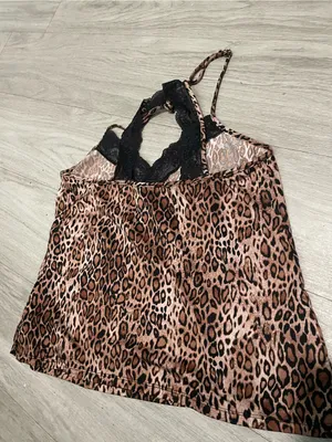 Leopard Print Lace-Trim Cami Top - Black & Brown thumbnail 3