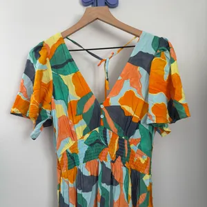 Mabel Hilda Midi Dress Green Orange Abstract Resort Tropical Groovy‎ thumbnail 3