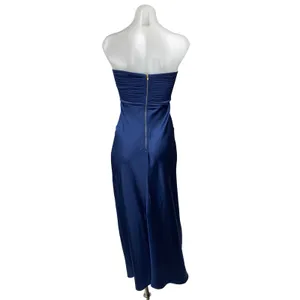 Runaway Blue Silk Satin Strapless Bandeau Bustier Cutout Maxi Dress Size XS thumbnail 4