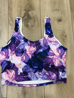 Purple & Pink Abstract Print Crop Athletic Tank Top thumbnail 2
