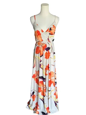 ASOS DESIGN - NWT Floral Plunge Tie Back Maxi Dress Cream Orange Sz 6 thumbnail 3