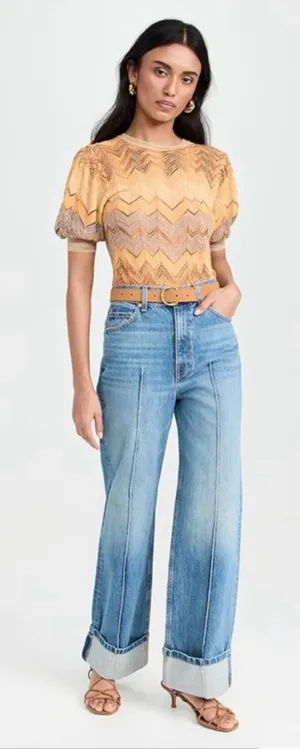 Ulla Johnson Priscilla Chevron Puff Sleeve Knit short sleeve yellow blue zigzag thumbnail 1
