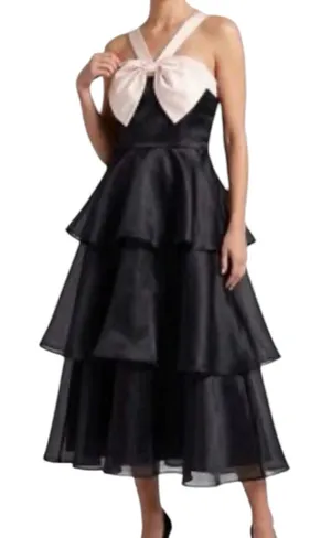 NWD Lulus Black Tiered Large Bow Formal Dress Size Small Full Smocked Party thumbnail 1