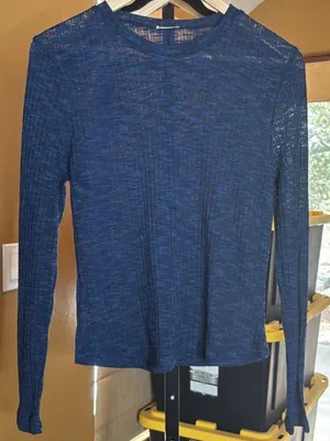 Free People Intimately Navy Semi Sheer Long Sleeve Top Size Large Boho Layering thumbnail 3