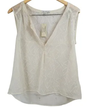 American Eagle Outfitters Cream Textured‎ Gauze V Neck Sleeveless Blouse Top S thumbnail 1