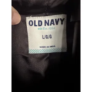 Title: Old Navy L Blue Black Plaid Wool Blend Ruffle Placket Long Coat MSRP $80 thumbnail 6