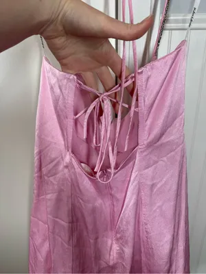 For love & lemons Elora satin Mini Dress in Pink Crystal embellished size medium thumbnail 7
