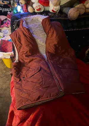 SheIn Maroon  Puffer Vest With Fur Lining thumbnail 1