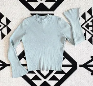 Future Collective Ribbed Knit Flare Sleeve Sweater in Sage Green Large thumbnail 1