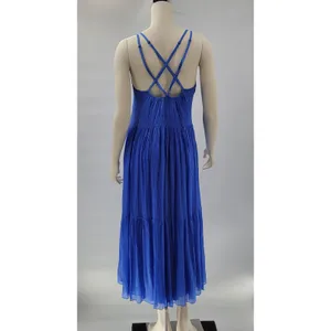FRNCH Jailys Dress Womens M Blue Silk Viscose Criss Cross Open Back Tiered thumbnail 13