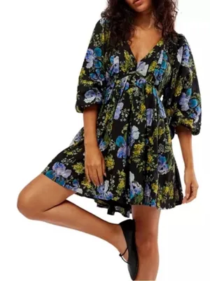 Free‎ People Beck floral mini dress Sz L thumbnail 1
