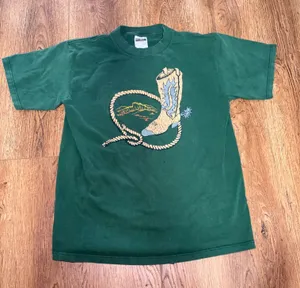 VTG Tultex Western Cowboy Boot Lasso Graphic T-Shirt Green‎ Womens L 90s Cotton thumbnail 1
