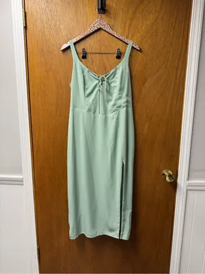 Abercrombie & Fitch Corset Lace-Up Midi Dress Slit Light Green Large Petite thumbnail 14
