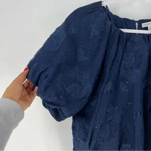 Ophelia Roe Navy Textured Floral Paisley Puff Sleeve Cropped Blouson Top‎ thumbnail 3