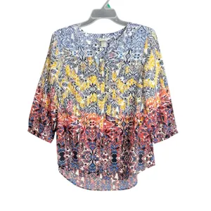New Christopher & Banks Women Size Medium Blouse Large Medallion Paisley Pintuck thumbnail 2